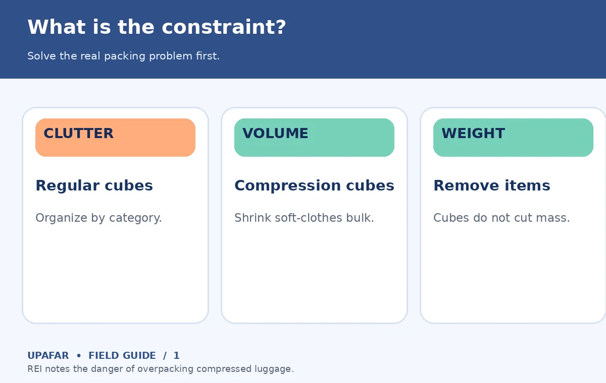 Original UpAfar explanatory graphic showing What is the constraint?: Solve the real packing problem first.