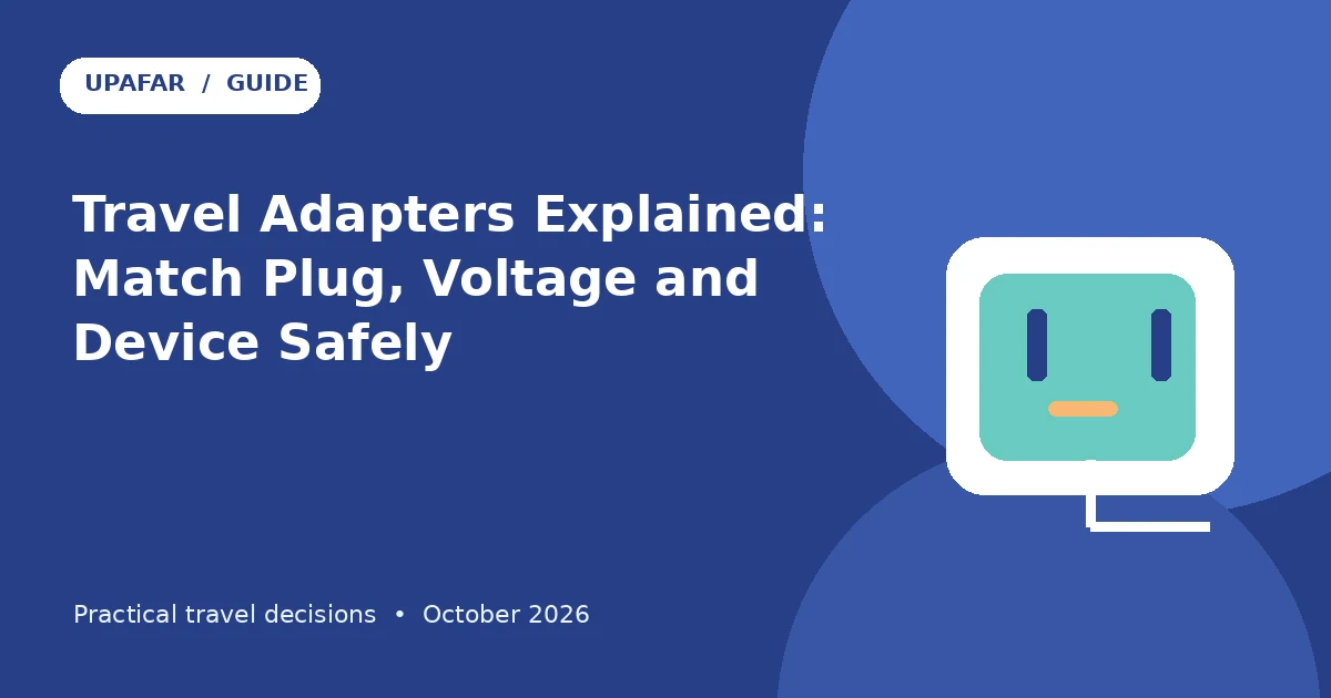 Original UpAfar cover illustrating the decision topic Travel Adapters Explained: Match Plug, Voltage and Device Safely